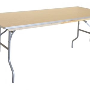 Collapsible table with metal legs and wooden top