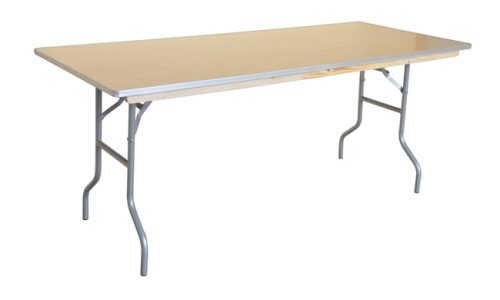 Collapsible table with metal legs and wooden top